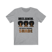 Load image into Gallery viewer, Melanin. Yep We Throwing Shade Jersey Short Sleeve Tee