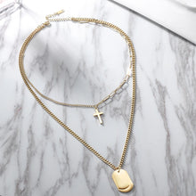 Load image into Gallery viewer, Cross & Tag Double Pendant Necklace (available in 2 colors)